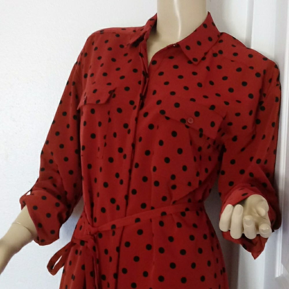 Express red black dotted dress